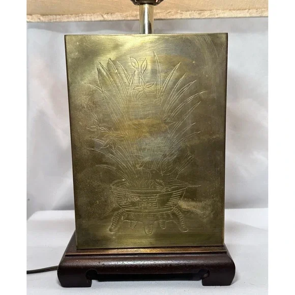Murray Feiss Brass Etched Asian Style Table Lamp- Tested & Working